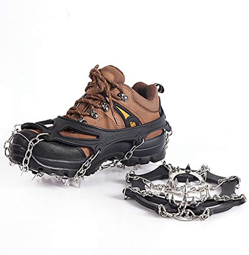 Garras con 19 pinchos de acero inoxidable, crampones para botas de montaña, pinchos de hielo, brillos de nieve, zapatos para caminar en invierno, senderismo, escalada, montañismo (negro, XL)