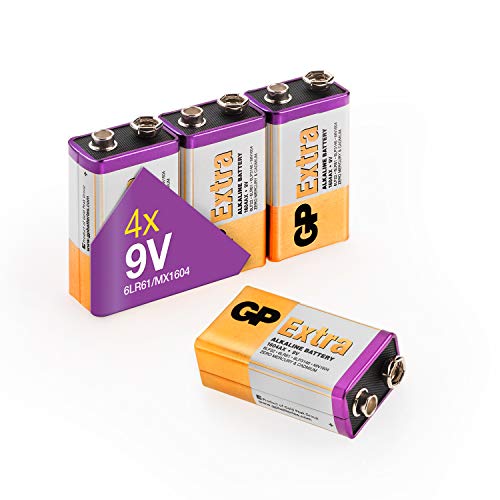 GP - Pack de 4 Pilas 9V alcalinas (MN1604 / 6LR61) - Duración y Rendimiento excepcional - 9 Voltios / PP3 / 6LR61 / MN1604 GP - Pack de 4 Pilas 9V alcalinas (MN1604 / 6LR61) - Duración y Rendimiento excepcional - 9 Voltios / PP3 / 6LR61 / MN1604
