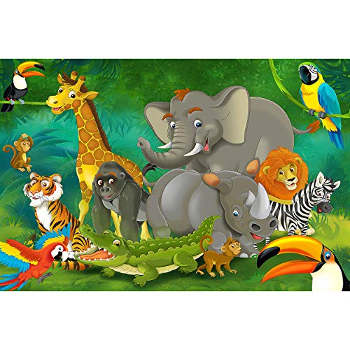 GREAT ART Mural de Pared Cuarto De Los Niños – Selva Animales – Tapiz de Foto Cuarto de niños Mural Decoración Jungla Zoológico Safari Adventure Tigre León Elefante Mono (210x140 cm)