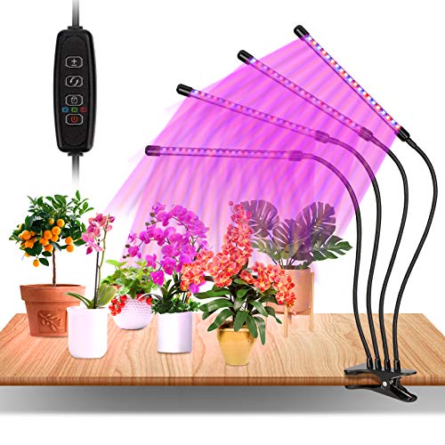 Grow Light, Led Cultivo Interior con 80 LED, Espectro Completo, Brillo de 10 Niveles Ajustable y Tubo Giratorio 360 ​​° de 4 Cabezales para la Germinación, el Crecimiento y la Floración de las Plantas