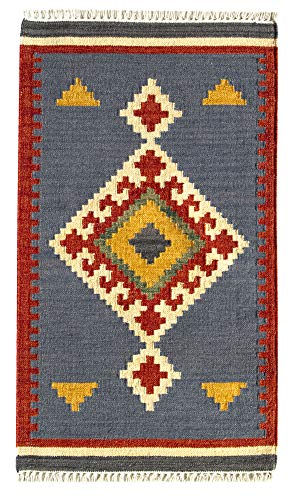 HAMID - Alfombra Kilim Lori con Diseño Moderno - 100% Lana - Alfombra Tejida a Mano - Alfombra de Pasillo, Salón, Dormitorio, Sala de Estar, Entrada (D.1, 110x60 cm)