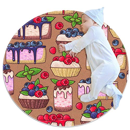 HDFGD - Alfombra decorativa para pastel, diseño de tarta de fresa y arándano, lavable, 31.5 x 31.5 pulgadas