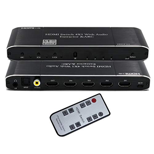 HDMI Switch 4x1 hdmi Audio Extractor 4K@60Hz with Optical SPDIF/Coaxial/ 3.5mm L/R Audio Extractor Support HDMI 2.0b HDCP 2.2 ARC Function