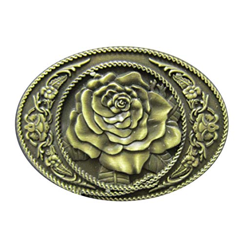 Hebilla occidental con Rose Lasso, flor, latón antiguo, hebilla