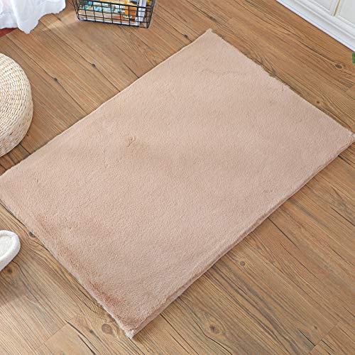 HEQUN Alfombra De Piel De Conejo Artificial,Antideslizante Lujosa Suave Lana Artificial Alfombra para salón Dormitorio baño sofá Silla cojín (marrón, 75x120cm)