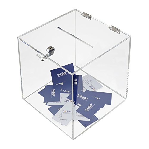 HMF 46917 Caja de donación de acrílico con cerradura | 25 x 25 x 25 cm | DIN A5 | Transparente