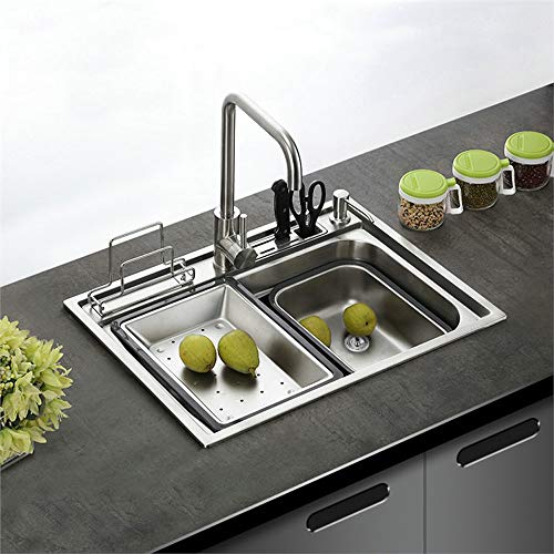 HomeLava Fregadero de cocina de un tazón 60x45cm Fregaderos de cocina de acero inoxidable Fregadero de cocina de acero inoxidable 304 con escurridor y cesta de agua HomeLava Fregadero de cocina de un tazón 60x45cm Fregaderos de cocina de acero inoxidable Fregadero de cocina de acero inoxidable 304 con escurridor y cesta de agua