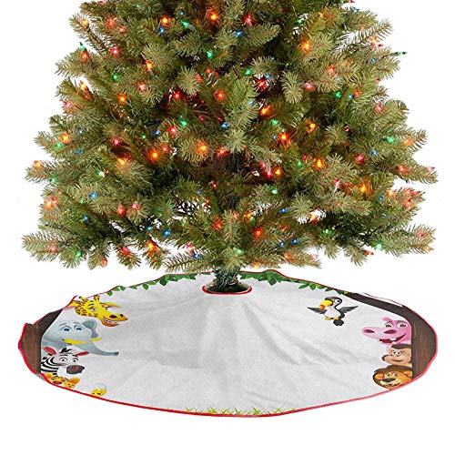 Homesonne Moderna falda de árbol, árboles grandes y amigables animales de la selva safari, salvaje tropical, adornos de Navidad, impresionantes y elegantes, multicolor, 91,4 cm
