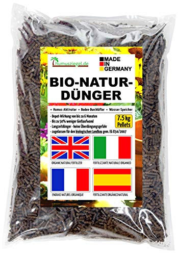 Humusziegel - Gránulos orgánicos de estiércol de caballo - Fertilizante apto en el cultivo de plantas para agricultura biológica - Bolsa de 7.5 kg / 10L