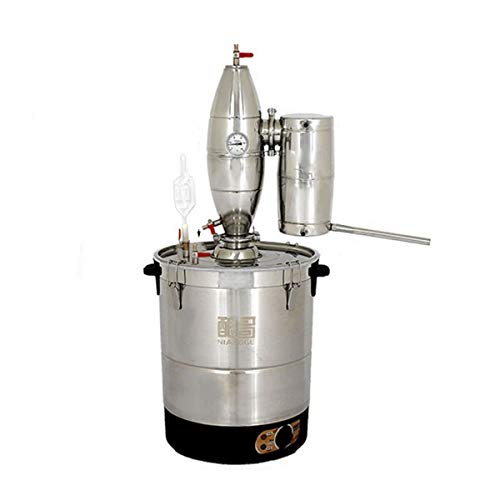 hzexun Alambique Destilación Kit Automático de vinificación Alcohol Destilador para Whiskey Brandy Esencial Aceite con Termómetro Acero Inoxidable (20L)
