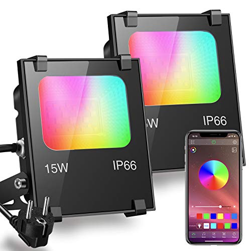 iLC Foco LED RGB de Colores 15W Inteligente Controlado por la Aplicación de Teléfono Foco Proyector Exteriores - IP66 Impermeable - Multicolor16 millones 20 Modos - sincronización de música