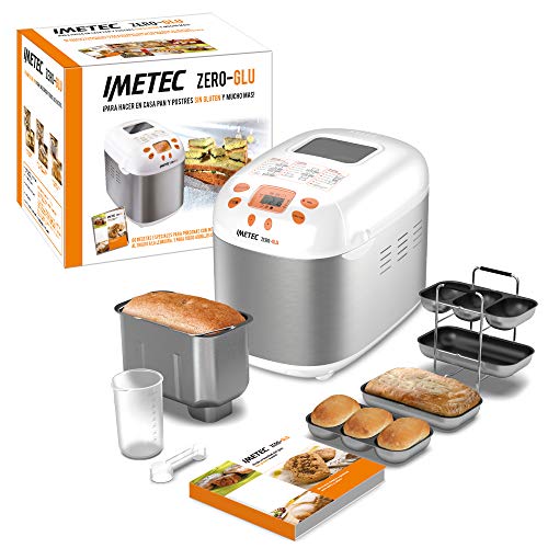 Imetec Zero-Glu - Panificadora, 20 Programas Pan y Dulces, sin Gluten, Accesorios para 3 Formas de Pan, Temporizador Digital, Libro de Cocina, Capacidad 1 kg, Amasar, Levadura y Hornear, 920 vatios