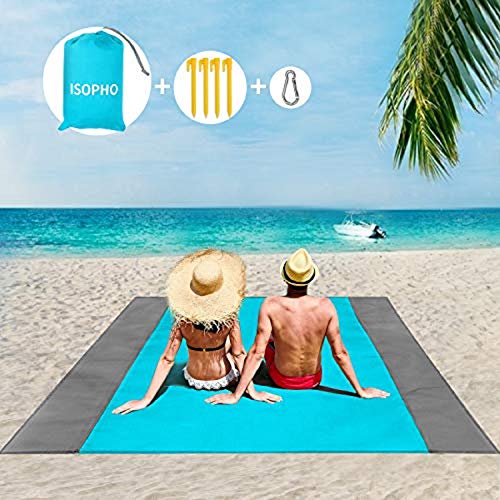 ISOPHO Alfombra de Playa Esterilla Playa, Manta Picnic Impermeable Manta de Picnic 274X 243cm Manta de Playa con 4 Clavos Fijos, Alfombra de Picnic Bordes Reforzados para la Playa, Camping, y Picnic