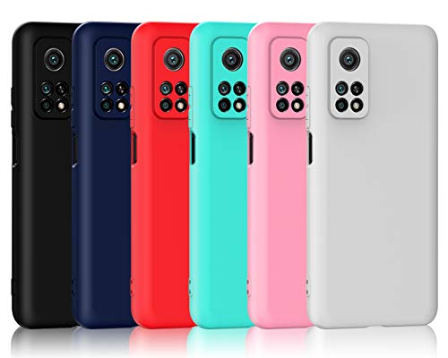 ivoler 6 x Funda para Xiaomi Mi 10T 5G / Xiaomi Mi 10T Pro 5G, Ultra Fina Carcasa Silicona TPU de Alta Resistencia y Flexibilidad (Negro, Azul Oscuro, Rojo,Verde, Rosa, Blanco)