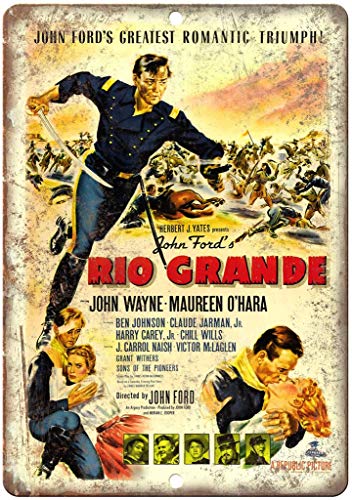 John Ford Rio Grande John Wayne Vintage Placa Vintage Metal Cartel de Chapa Cartel Póster de Pared Decorativas Hojalata Signo para Café Bar Película Regalo Boda Cumpleaños