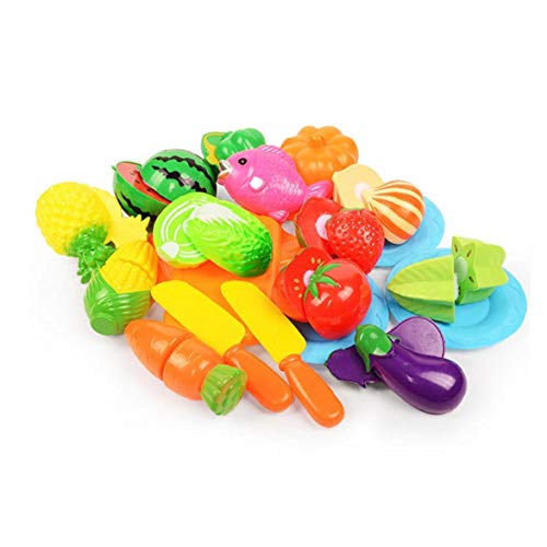 Juego con Alimentos de Corte de Cocina de Juguete Frutas Vegetales Pretend Set de Juego para la Educación Temprana Edad Habilidades Básicas de Desarrollo para los niños 20Pcs