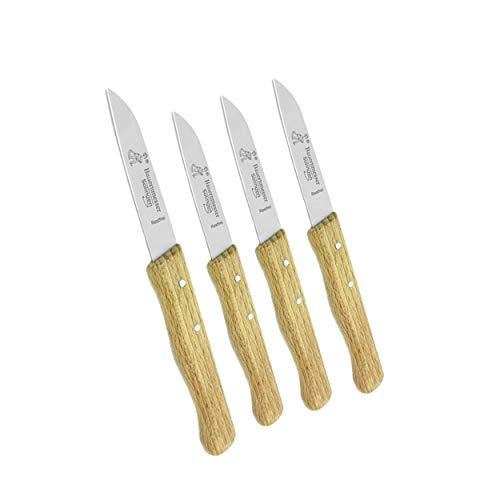 Juego de 4 cuchillos de cocina muy afilados, cuchillo multiusos inoxidable, mango de madera de haya, fabricado en Solingen, hoja de acero inoxidable con filo fino