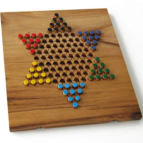 JUEGO DE DAMAS CHINAS de 2 a 6 Jugadores, juego de mesa para toda la familia, de estrategia en madera maciza eco-responsable, marca Francesa Le Délirant® normas CE, juego de Viaje. Tablero con cierre.