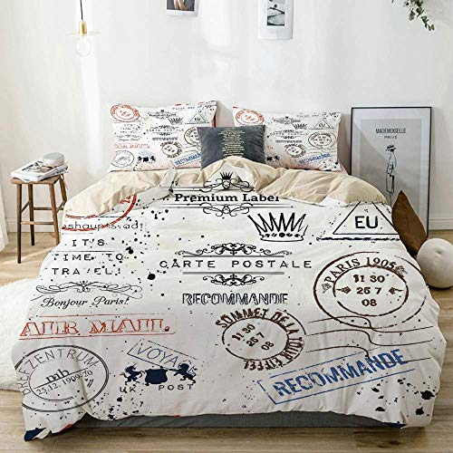 Juego de fundas nórdicas Beige, Retro Poste Sellos Postales Correo Paris Diseño artístico antiguo Vocación Viaje, Decorativo Juego de cama de 3 piezas King Size con 2 Fundas de almohada Cuidado fácil Juego de fundas nórdicas Beige, Retro Poste Sellos Postales Correo Paris Diseño artístico antiguo Vocación Viaje, Decorativo Juego de cama de 3 piezas King Size con 2 Fundas de almohada Cuidado fácil