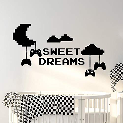 JXFM 102x57cm 3D DIY Sweet Dreams Tatuajes de Pared Niños Dormitorio Vivero Habitación de bebé Moon Gamer Pixel Cloud Game Controller Decoración para el hogar Etiqueta de Vinilo