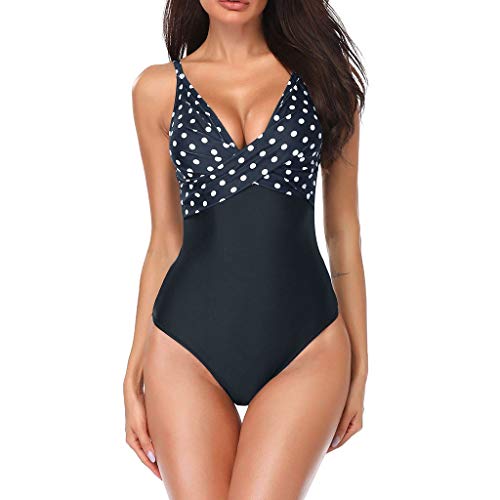 KEERADS Bikini de verano para mujer, estampado push-up, cuello en V, con tirantes Negro XL