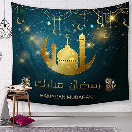KHKJ Tapiz islámico Ramadán Colgante de Pared Luna Mandala Alfombra psicodélica Manta de Pared sofá Cubierta Mantel decoración del hogar A10 95x73cm