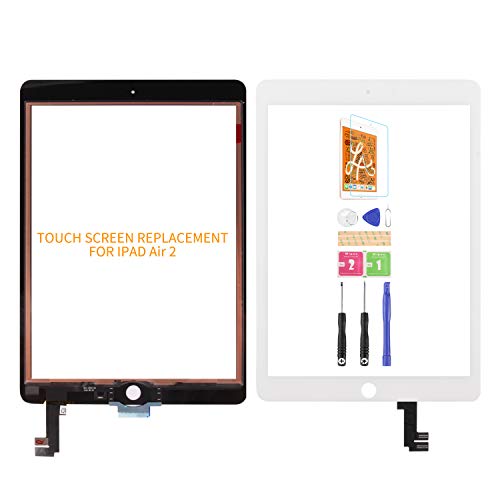 Kit de montaje de cristal digitalizador de repuesto para iPad Air 2 A1566 A1567, película templada, pegamento y herramientas, no pantalla LCD (blanco)