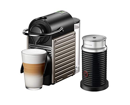 Krups XN305T Nespresso Pixie - Cafetera de cápsulas y Aeroccino Bundle (1260 W, capacidad del depósito de agua: 0,7 l, presión de la bomba: 19 bar), color titanio