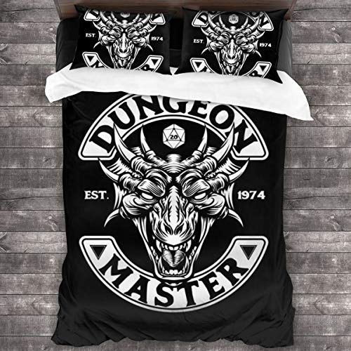 KUKHKU Dungeon Master Est 1974 Juego de ropa de cama de 3 piezas, funda de edredón de 86 pulgadas x 70 cm, juego de cama de 3 piezas con 2 fundas de almohada