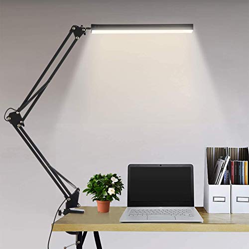 Lámpara de escritorio LED Lámpara de lectura de brazo oscilante de metal con abrazadera Eye-Care Modern Architect Lámpara de mesa de oficina regulable con 3 modos de color 10 niveles