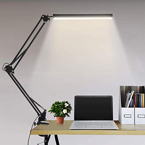 Lámpara de escritorio LED Lámpara de lectura de brazo oscilante de metal con abrazadera Eye-Care Modern Architect Lámpara de mesa de oficina regulable con 3 modos de color 10 niveles Lámpara de escritorio LED Lámpara de lectura de brazo oscilante de metal con abrazadera Eye-Care Modern Architect Lámpara de mesa de oficina regulable con 3 modos de color 10 niveles
