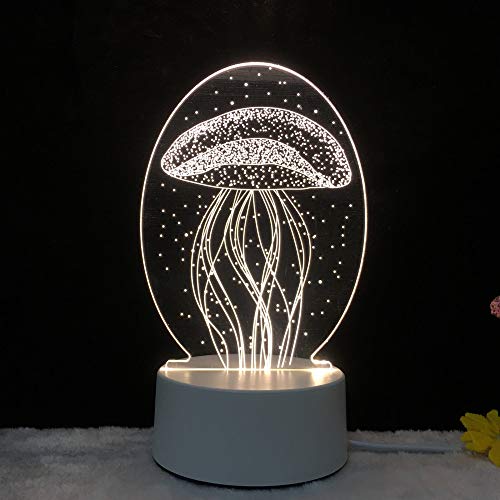 Lámpara de Mesa estéreo LED de luz Nocturna 3D Torre de Alces Dormitorio Luna lámpara Creativa de Dibujos Animados nórdicos Medusa 4