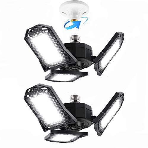 Lámpara Garaje LED,Swonuk 2 Pack Lluminación de Garaje Lámparas de Techo de Garaje de Tres Hojas 6000K con Paneles Ajustables Luces LED con Tapa de Bayoneta E27 Lámpara Garaje LED,Swonuk 2 Pack Lluminación de Garaje Lámparas de Techo de Garaje de Tres Hojas 6000K con Paneles Ajustables Luces LED con Tapa de Bayoneta E27