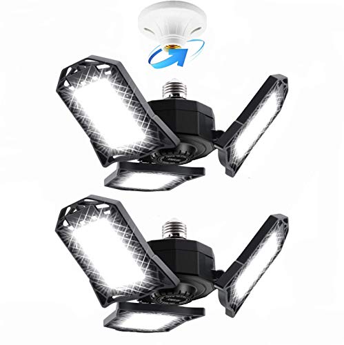 Lámpara Garaje LED,Swonuk 2 Pack Lluminación de Garaje Lámparas de Techo de Garaje de Tres Hojas 6000K con Paneles Ajustables Luces LED con Tapa de Bayoneta E27