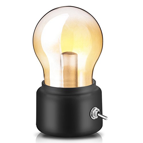 Lámpara Nocturna Lámpara de bombilla retro, USB recargable Lámpara de noche LED Mini lámpara de escritorio lámpara de pie Ahorro de energía y elegante para dormitorio Iluminación de escritorio(Negro)