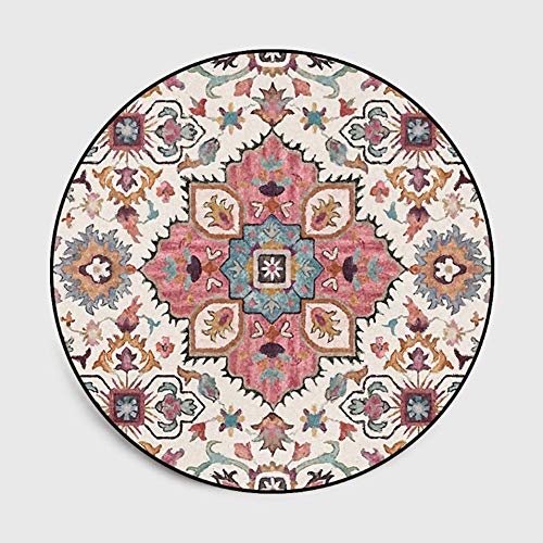 Lanqinglv - Alfombra redonda de 80 cm, diseño de flores, para terrazas, bohemios, decoración para habitación de los niños, dormitorio, mandala estampada, alfombra redonda vintage, boho Lanqinglv - Alfombra redonda de 80 cm, diseño de flores, para terrazas, bohemios, decoración para habitación de los niños, dormitorio, mandala estampada, alfombra redonda vintage, boho