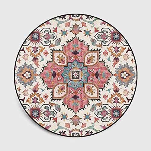 Lanqinglv - Alfombra redonda de 80 cm, diseño de flores, para terrazas, bohemios, decoración para habitación de los niños, dormitorio, mandala estampada, alfombra redonda vintage, boho