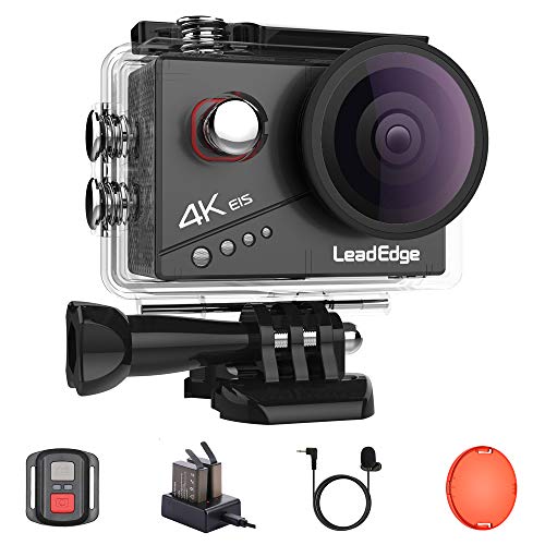 LeadEdge Cámara Deportiva 4K 20MP EIS Anti-Vibración Filtro rojo Wi-Fi Micrófono Externo Control Remoto 170° Gran Angular Cámara de Accion Acuatica de 40M con 2x1050mAh Accesorio