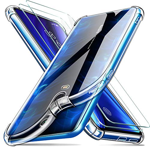 Leathlux Funda Xiaomi Mi 9T + [2 Pack] Cristal Templado Protector de Pantalla, Ultra Fina Silicona Transparente TPU Carcasa Airbag Anti-Choque Anti-arañazos Cover Xiaomi Mi 9T Pro/Redmi K20 Pro