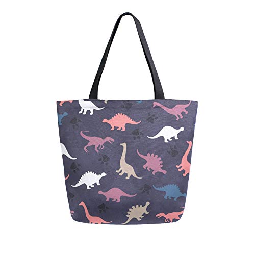 Lerous - Bolsa grande de lona de dinosaurio vintage, reutilizable, bolsa de hombro, bolsa de compras, bolsas de almacenamiento portátil para mujeres/niñas