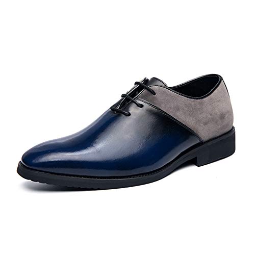 Liangcha-0401 Oxfords de los Hombres Barb Derby Zapatos Llano 3-Ojo Lace Up Dos Tonos Block Tacón Punto Sintético Punto Sintético Suela de Goma Suela (Color : Blue, Size : 37 EU)