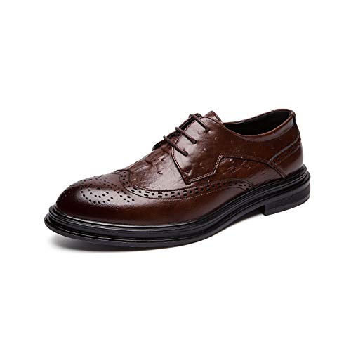 Liangcha-0401 Oxfords Vestido Zapatos para Hombres Tips Plain Wing Sugeres Brogues Brogues 3-Eye Lace Up Thickset Block Tacón Tacón Invierno Sintético Suela de Goma (Color : Brown, Size : 38 EU)
