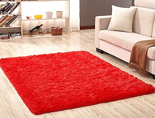 LIYINGKEJI Alfombras Modernas Super Suaves de la Pelusa, 80X120 CM, Dormitorio Sala de Estar Alfombra Antideslizante Alfombra de la Alfombra para el Juego de los niños Decora el (Rojo)