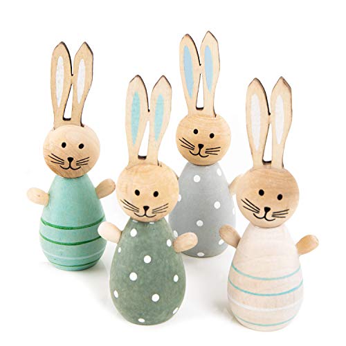 Logbuch-Verlag 4 conejos de madera pequeños de color verde y blanco – Conejos de Pascua de madera como regalo de Pascua en el nido de Pascua – Decoración de Pascua