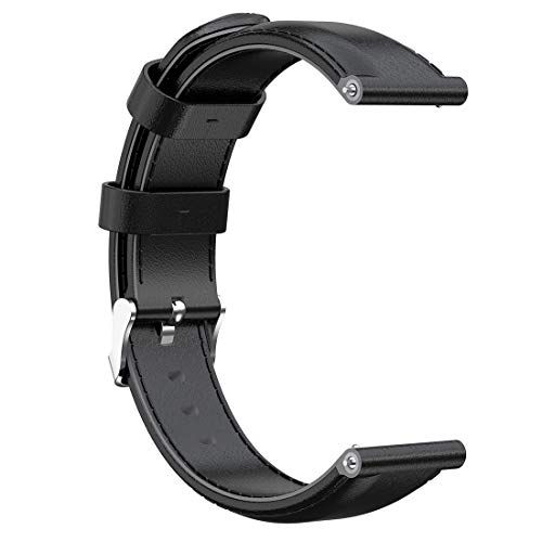 LOKEKE Correa de repuesto para Mobvoi TicWatch C2 (negro/plata) de 20 mm de repuesto de piel auténtica para Mobvoi TicWatch C2 (negro/plata) / Garmin Vivoactive 3 (cuero negro).