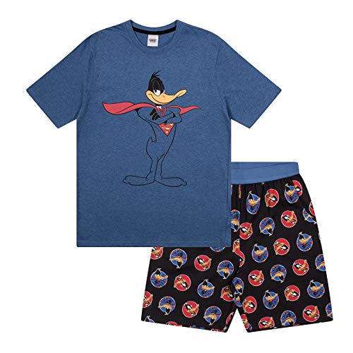 Looney Tunes - Pijama Corto de Space Jam para Hombre - Producto Oficial - Azul - Pato Lucas - Pequeña