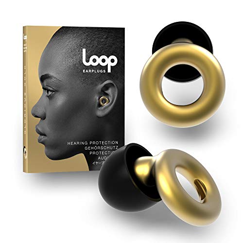 Loop Tapón para los Oídos con Reducción de Ruido - Quita Sonido 20 dB - Accesorios Protección Auditiva, Natación, Concentración, Motos - Auriculares de Silicona y Espuma - Dorado Glorioso