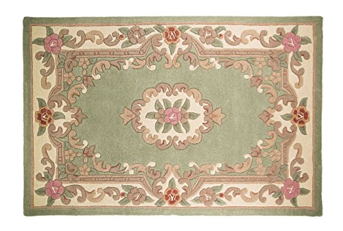 Lord of Rugs Alfombra de lana de calidad oriental tradicional con diseño de flores verdes de media luna en alfombra de 67 x 127 cm
