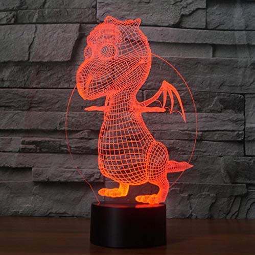 Luz de noche pequeña iluminación 3D decoración visual lindo pequeño dragón luz de noche de bebé dormitorio LED lámpara de mesa de dinosaurio 7 variaciones de color USB bebé dormir regalo para niños