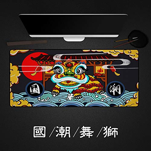 LZDAYK xxl alfombrilla de ratón extendida para juegos 1000x500x3 mm danza del león de estilo chino Base de goma de superficie lisa, tratamiento resistente al agua y al desgaste, tapete de extensión, t